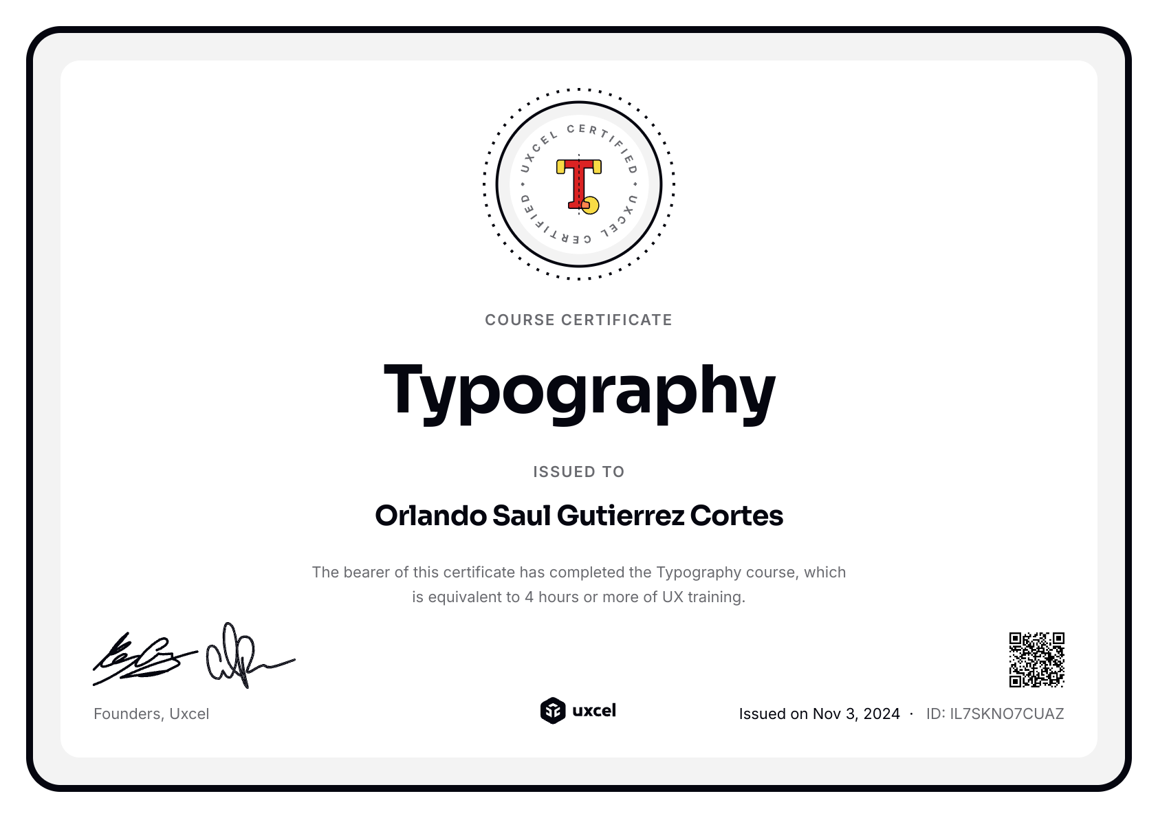 Orlando Saul Gutierrez Cortes's certificate